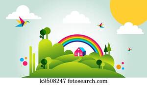 Happy spring time landscape illustration background Happy spring time landscape illustration background