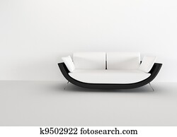 Modern sofa in in a bright empty living room - rendering. minimalism interior. Modern sofa in in a bright empty living room - rendering. minimalism interior.