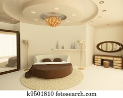 Round bed with a suspended ceiling in a luxurious bedroom Round bed with a suspended ceiling in a luxurious bedroom