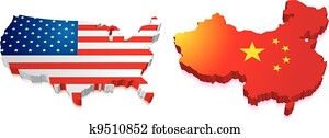 3D Map of China and US with Flag 3D Map of China and US with Flag