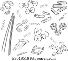 arten, von, nudelgerichte, -, hand-drawn, abbildung arten, von, nudelgerichte, -, hand-drawn, abbildung