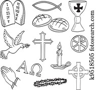 christliche, hand-drawn, symbole, abbildung