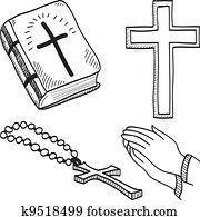 cristiano, hand-drawn, símbolos, ilustración