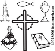 cristão, hand-drawn, símbolos, ilustração