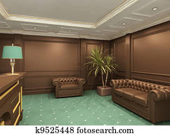 Perspective of reception hall with comfortable seats 