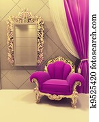 Royal furniture in a luxurious interior, pink pattern Royal furniture in a luxurious interior, pink pattern