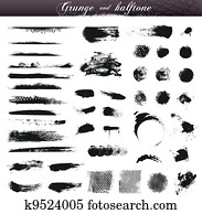 satz, von, unterschiedliche, grunge, und, halftone, entwerfen elemente