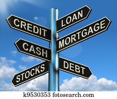 crédito, empréstimo, hipoteca, signpost, mostrando, emprestar, finanças, e, dívida