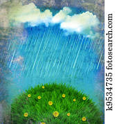 Raining nature landscape. Vintage sky with sun and clouds Raining nature landscape. Vintage sky with sun and clouds