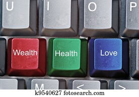 Keyboard with keys for love, health and wealth Keyboard with keys for love, health and wealth