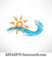 sea waves and rising sun vector illustration sea waves and rising sun vector illustration