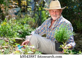 Senior in garden