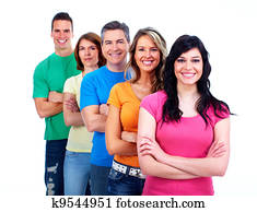 グループ, の, 幸せ, 人々。