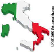 3d, איטליה, מפה, עם, דגלל