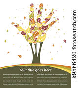 hojas, caer, de, un, mano, árbol.