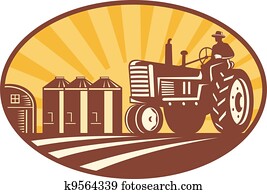 landwirt, fahren, altmodisch, traktor, früher, holzschnitt landwirt, fahren, altmodisch, traktor, früher, holzschnitt