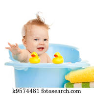 baby, unge, tagande, bad, och, leka