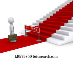Businessman in front of stairs with no way sign