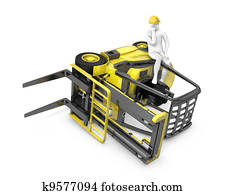Lift truck flipped on side after falling Lift truck flipped on side after falling