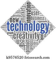 tecnología, y, creatividad, concepto, en, etiqueta, nube