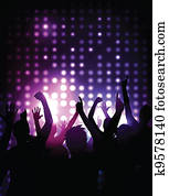 vetorial, fundo, -, alegrando, torcida, em, um, concerto