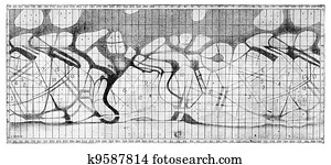 Historical Map of Planet Mars, vintage engraving