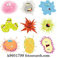 ציור היתולי, germs,, וירוס, ו, חידקים