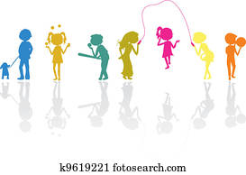 crianças, esportes, silhuetas, ativo