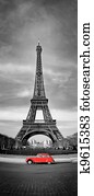 Eiffel Tower and old red car - Paris Eiffel Tower and old red car - Paris