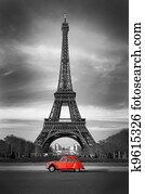 Eiffel Tower and old red car - Paris Eiffel Tower and old red car - Paris