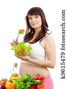 Pregnant woman eating healthy food