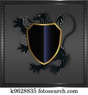 Heraldic lion and shield. Heraldic lion and shield.