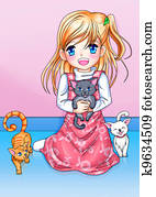 Girl and Cats Girl and Cats
