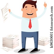 Office worker and piles of papers