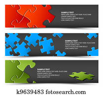 Set of dark puzzle horizontal banners