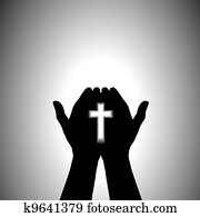 fromm, christliche, anbeten, mit, kreuz, in, hand