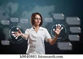Woman touching fingerprint scanner