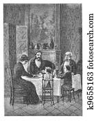 gezin, hebben, een, diner