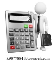 3d, negócio, branca, pessoas., homem negócios, com, calculator.