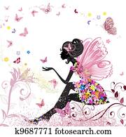 פרוח, פיה, ב, ה, סביבה, של, פרפרים