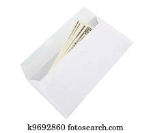 Envelope with money. On a white background.