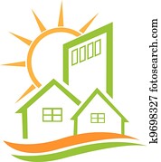 residencial, casa verde, y, sol