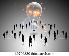 Teamwork with idea light bulbs Teamwork with idea light bulbs
