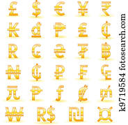 Golden currency symbols