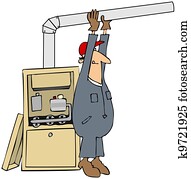 Man Installing A Furnace Man Installing A Furnace