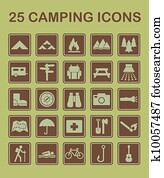 25, acampamento, ícones