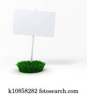 3d blank board on a patch of green fresh grass