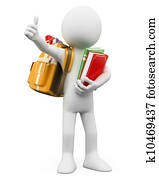 3d, branca, pessoas., estudante, apoie escola