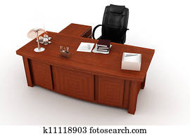 3d, executivo, escrivaninha, branco