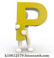 3D Human character holding yellow letter P 3D Human character holding yellow letter P